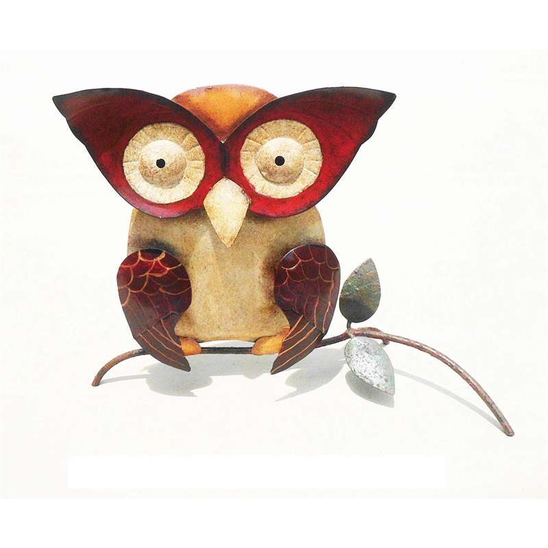 D-Art Collection Tin Metal and Iron Large Owl Decorative Figurine in Multi-Color