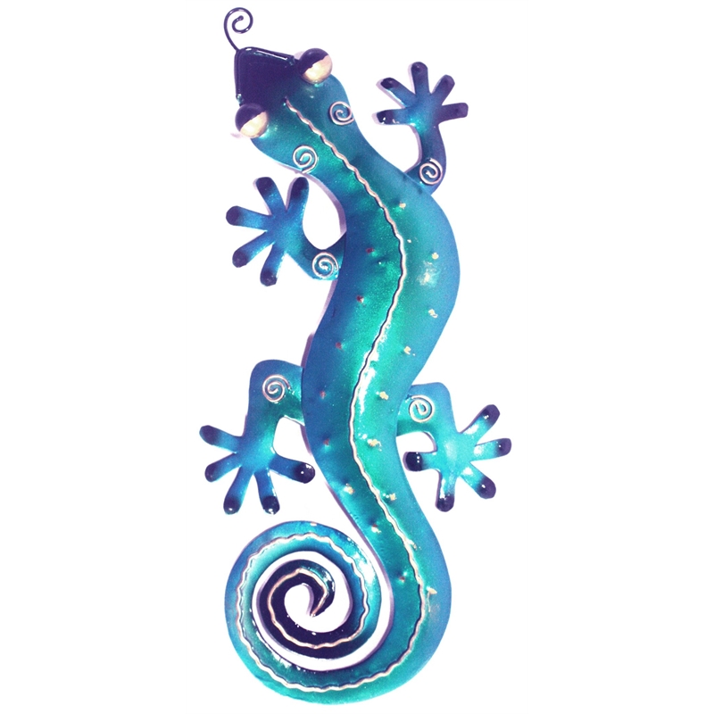 D-Art Collection Tin Metal and Iron Small Gecko Wall Decor in Blue
