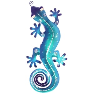 D-Art Collection Tin Metal and Iron Small Gecko Wall Decor in Blue