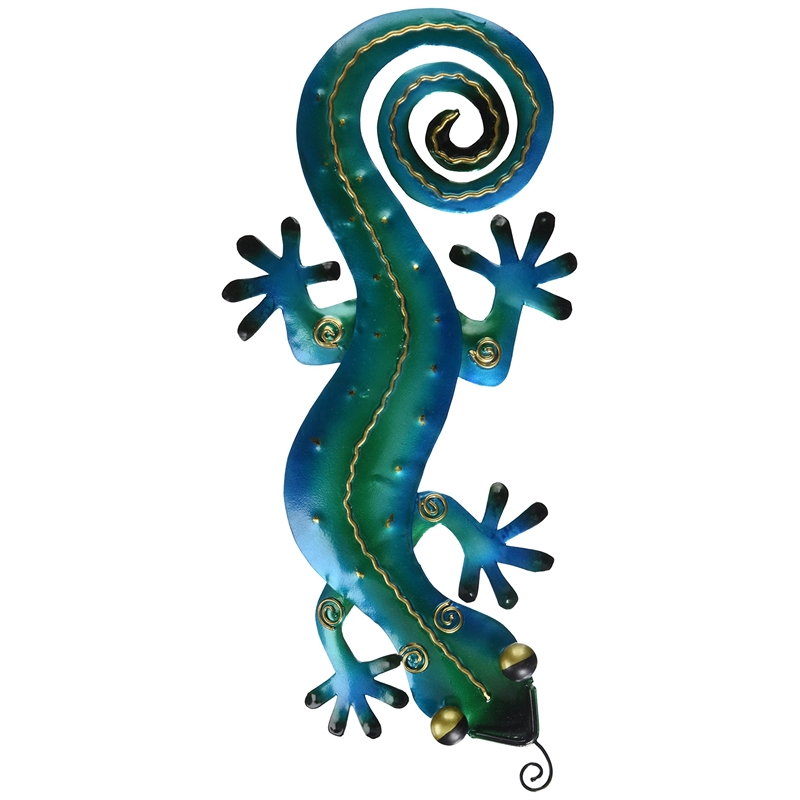 D-Art Collection Tin Metal and Iron Small Gecko Wall Decor in Blue