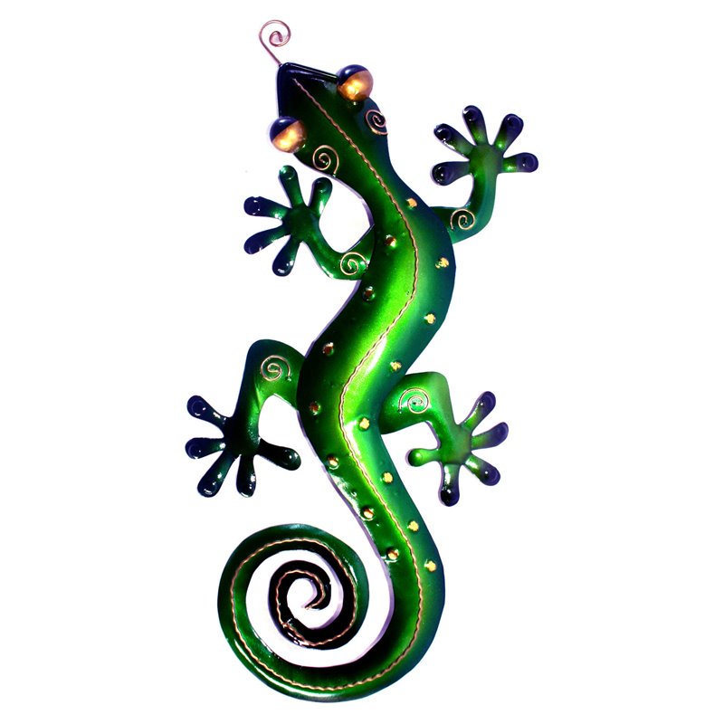 D-Art Collection Tin Metal and Iron Small Gecko Wall Decor in Green