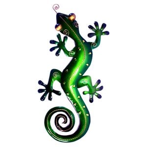 D-Art Collection Tin Metal and Iron Small Gecko Wall Decor in Green