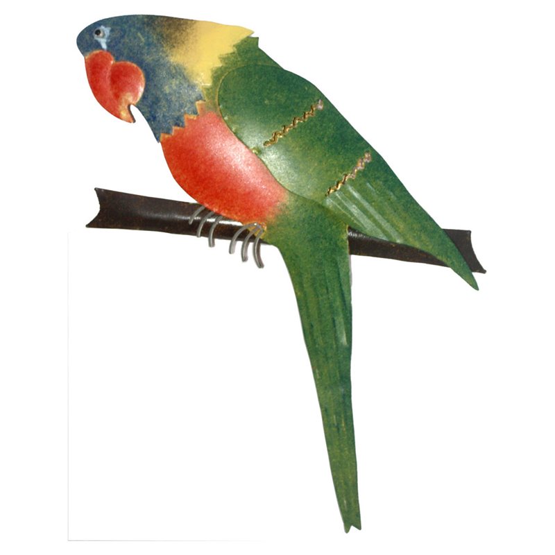 D-Art Collection Tin Metal and Iron Parrot Wall Decor in Green