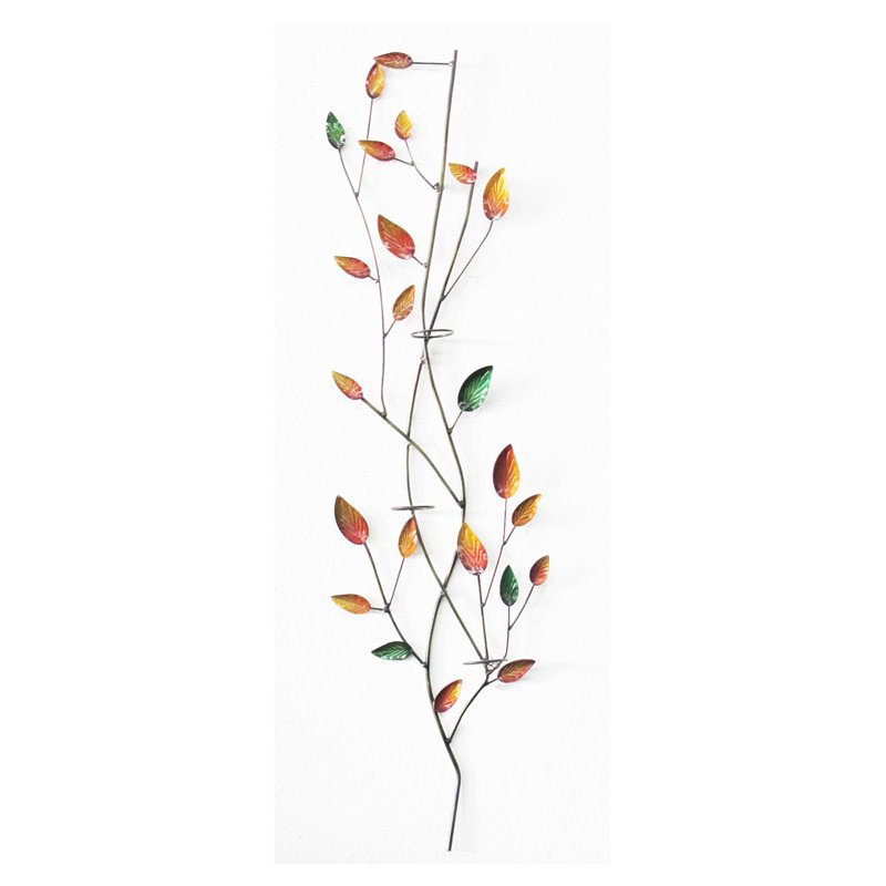 D-Art Collection Tin Leaves Wall Decor with Votive Holder in Multi-Color