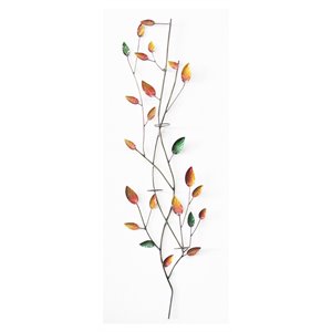 D-Art Collection Tin Leaves Wall Decor with Votive Holder in Multi-Color
