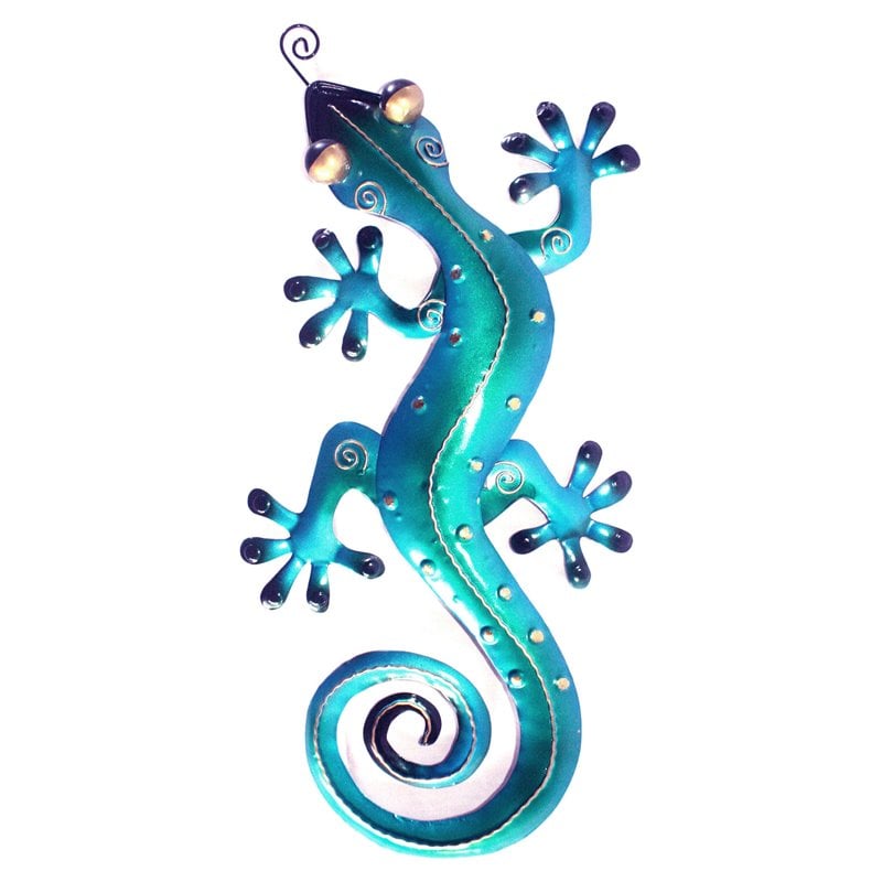 D-Art Collection Tin Metal and Iron Medium Gecko Wall Decor in Blue