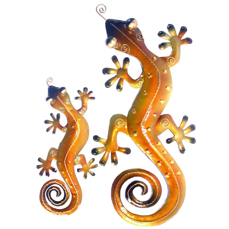 D-Art Collection Tin Metal and Iron Medium Gecko Wall Decor in Orange