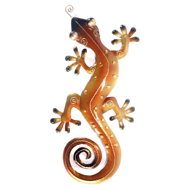 D-Art Collection Tin Metal and Iron Medium Gecko Wall Decor in Orange