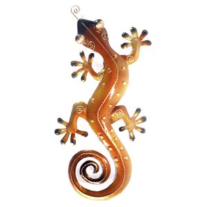 D-Art Collection Tin Metal and Iron Medium Gecko Wall Decor in Orange