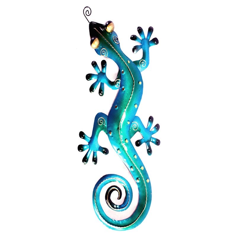 D-Art Collection Tin Metal and Iron Large Gecko Wall Decor in Blue