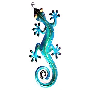 D-Art Collection Tin Metal and Iron Large Gecko Wall Decor in Blue