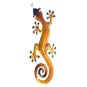 D-Art Collection Tin Metal and Iron Gecko Wall Decor in Orange