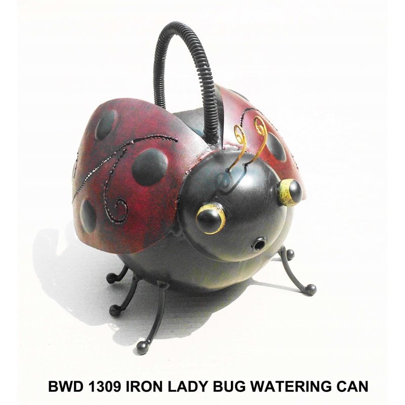 D-Art Collection Tin Metal and Iron Ladybug Watering Can Figurine in Multi-Color