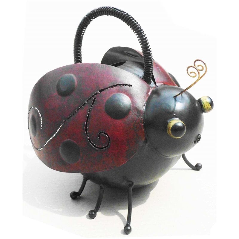 D-Art Collection Tin Metal and Iron Ladybug Watering Can Figurine in Multi-Color