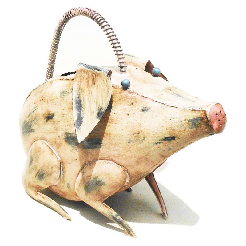 D-Art Collection Tin Metal and Iron Pig Watering Can Figurine in Multi-Color