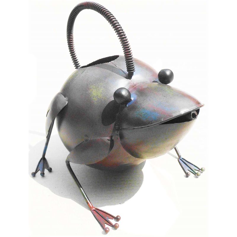 D-Art Collection Tin Metal and Iron Frog Watering Can Figurine in Multi-Color