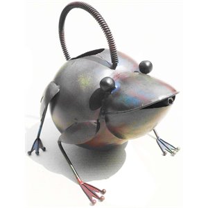 d-art collection tin metal and iron frog watering can figurine in multi-color
