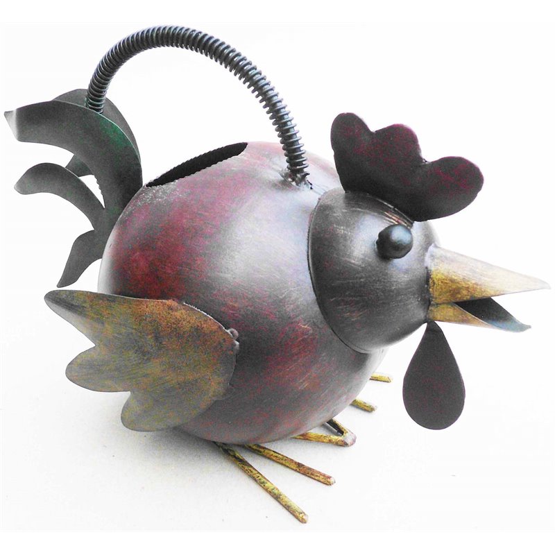 D-Art Collection Tin Metal and Iron Rooster Watering Can Figurine in Multi-Color