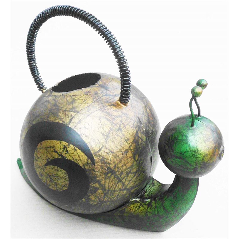 D-Art Collection Tin Metal and Iron Snail Watering Can Figurine in Multi-Color
