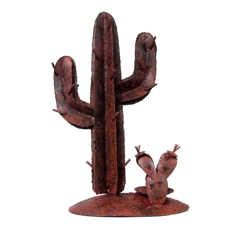D-Art Collection Tin Metal and Iron Small Cactus Candle Holder in Brown