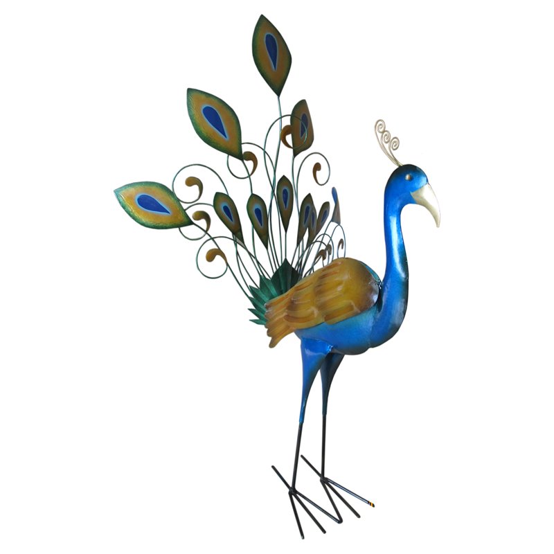 D-Art Collection Tin Metal and Iron New Peacock Decor Figurine in Multi-Color