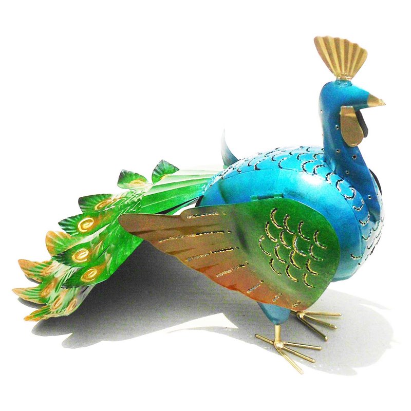 D-Art Collection Tin Metal and Iron Peacock Lantern in Multi-Color