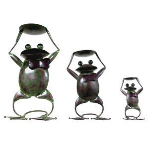 D-Art Collection Tin Metal and Iron Frog Candle Holder in Multi-Color (set of 3)