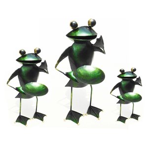 D-Art Collection Tin Metal and Iron Frog Candle Holder in Green (set of 3)
