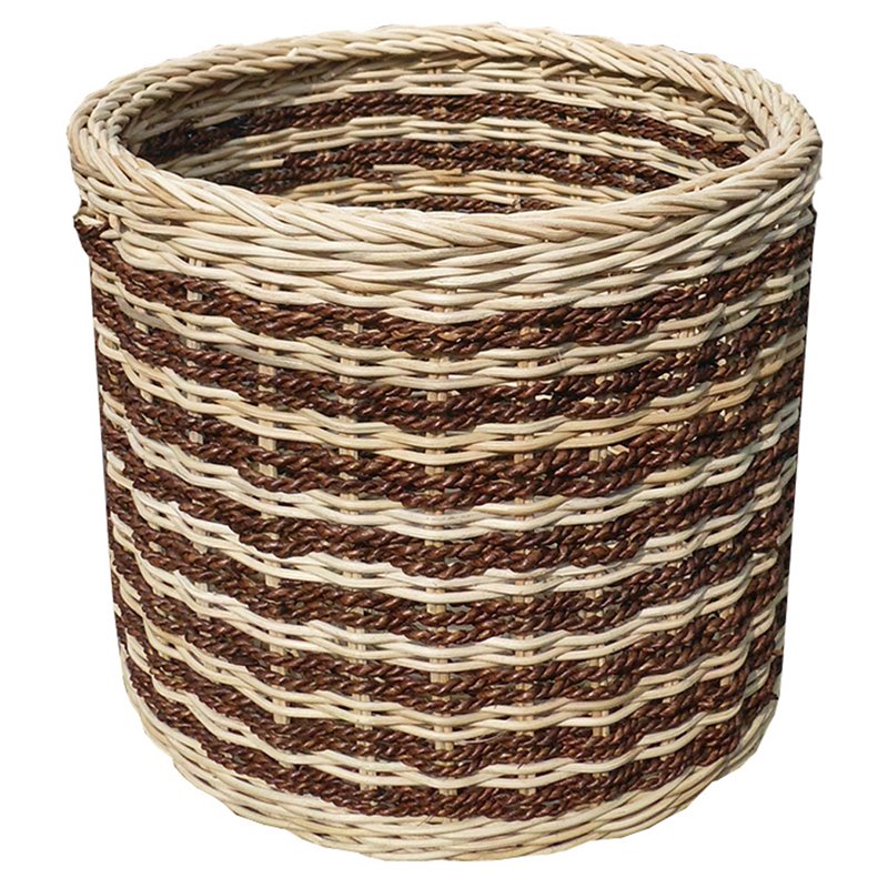 D-Art Collection Round Abaca Stripe Wicker/Rattan Storage Basket in Natural