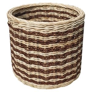 D-Art Collection Round Abaca Stripe Wicker/Rattan Storage Basket in Natural