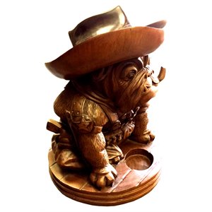 D-Art Collection Teak and Mahogany Wood Bulldog Cowboy in Dark Brown
