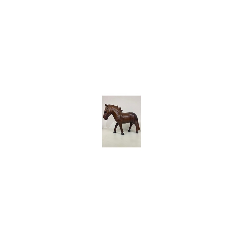 D-Art Collection Teak/Mahogany Solid Wood Standing Horse Statue in Dark Brown