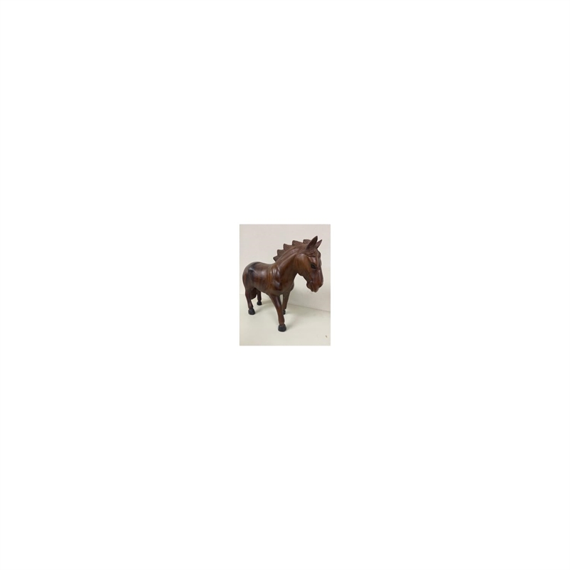 D-Art Collection Teak/Mahogany Solid Wood Standing Horse Statue in Dark Brown