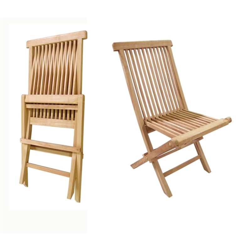 D-Art Collection Teak Solid Wood Crestwood Folding Chair in Natural (Set of 2)