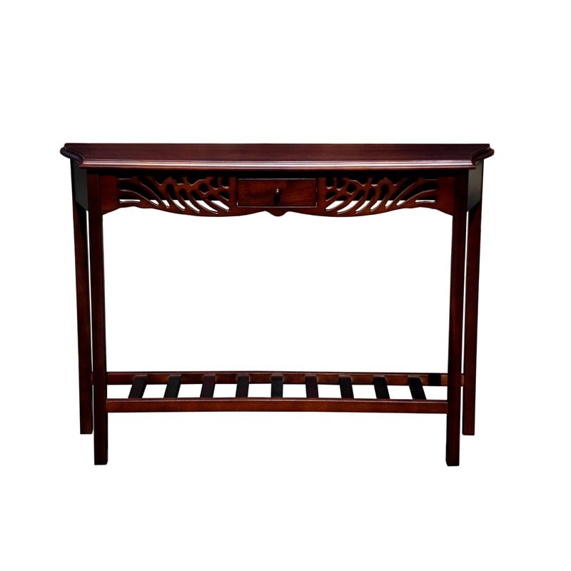D-Art Collection Winston Solid Mahogany Wood Console Table in Dark Brown