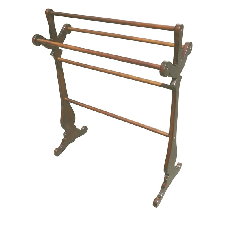 D-Art Collection Traditional Solid Mahogany Wood Carved Towel Rack in Dark Brown