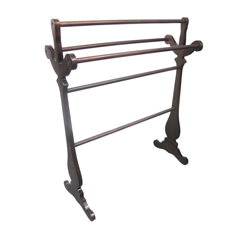 D-Art Collection Traditional Solid Mahogany Wood Carved Towel Rack in Dark Brown