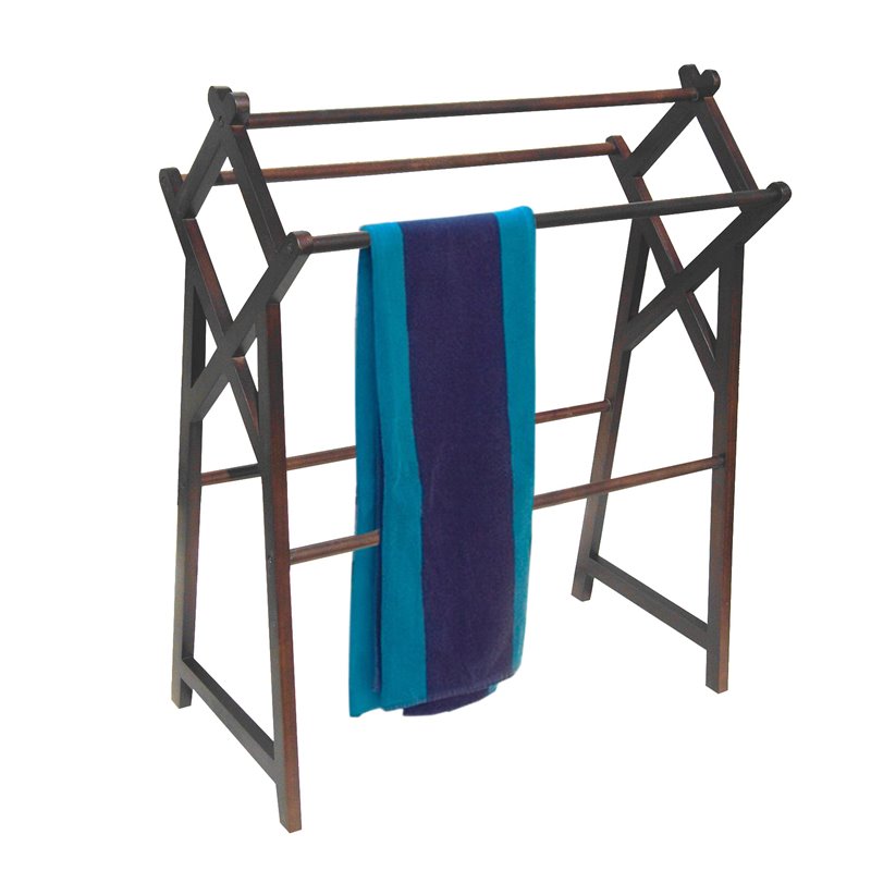 D-Art Collection Traditional Solid Mahogany Wood Cross Towel Rack in Dark Brown