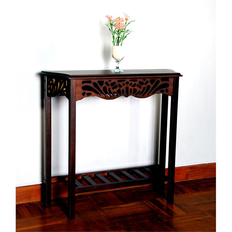 D-Art Collection Solid Mahogany Wood Entrance Table in Dark Brown