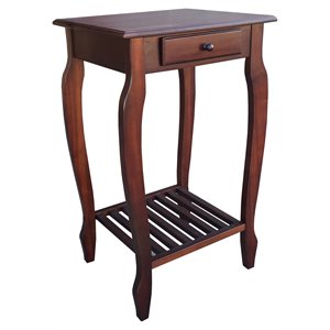 D-Art Collection Carolina Solid Mahogany Wood Table with 1-Drawer in Dark Brown