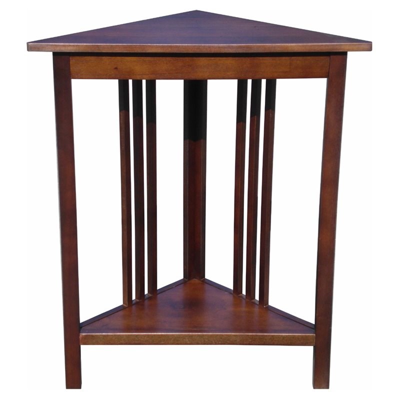 D-Art Collection Espana Solid Mahogany Wood Corner Table in Dark Brown