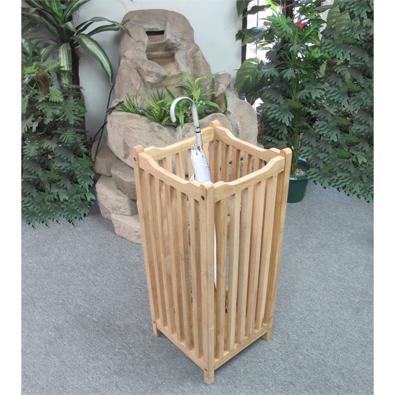 D-Art Collection Traditional Teak Solid Wood Umbrella Stand in Natural Golden