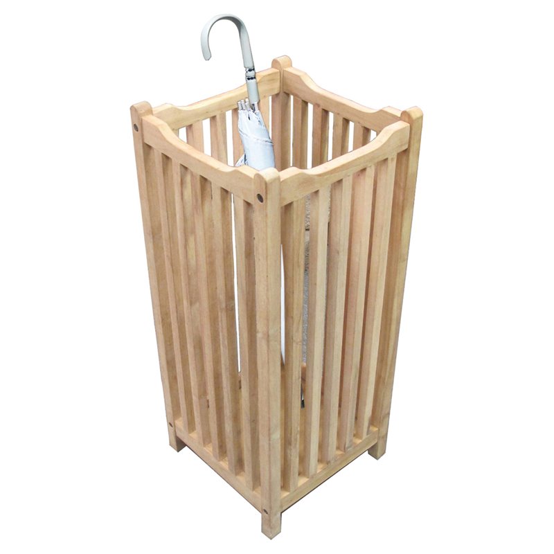 D-Art Collection Traditional Teak Solid Wood Umbrella Stand in Natural Golden