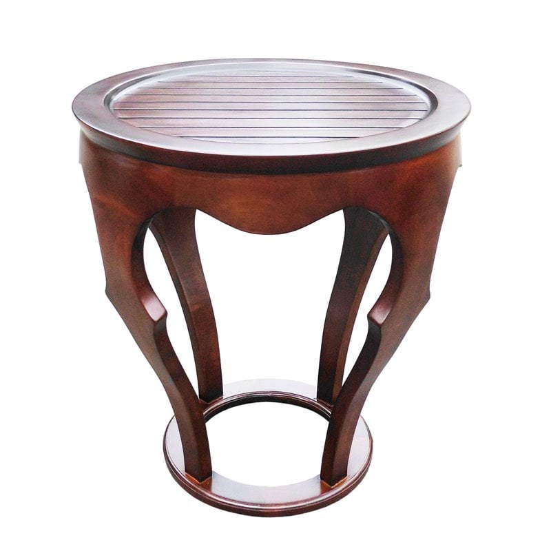 D-Art Collection Baronnes Solid Mahogany Wood Curved Table in Dark Brown