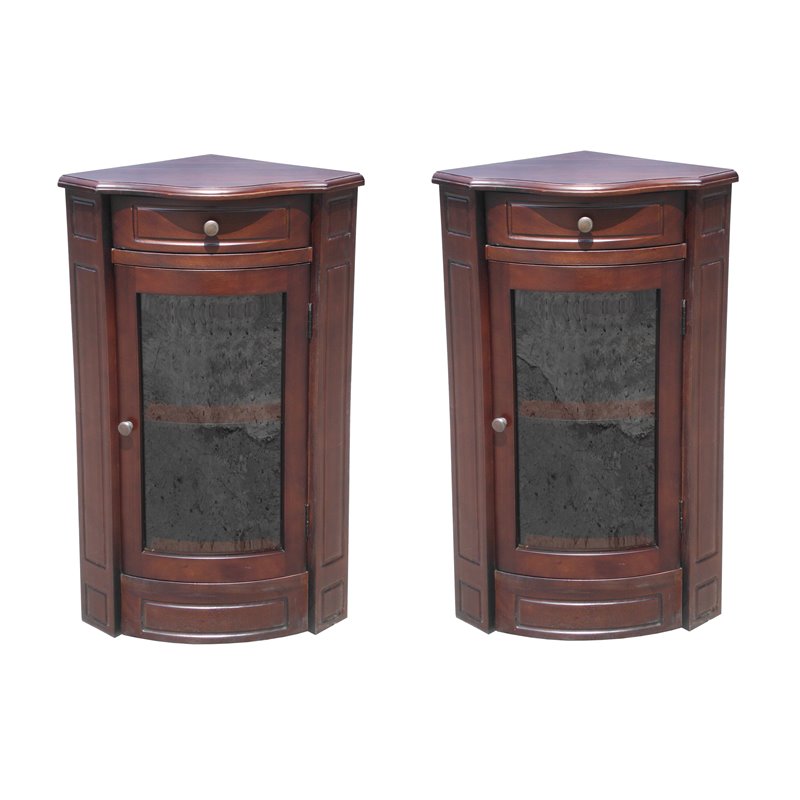 D-Art Collection Solid Mahogany Wood Short Corner Cabinet in Dark Brown