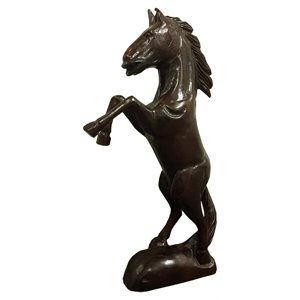 D-Art Collection Traditional Teak/Mahogany Solid Wood Horse Statue in Dark Brown