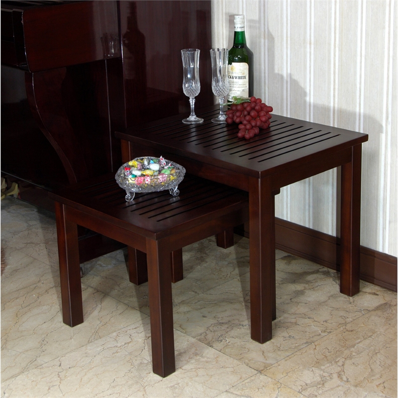 D-Art Collection Solid Mahogany Wood Nesting Tables in Dark Brown (set of 2)
