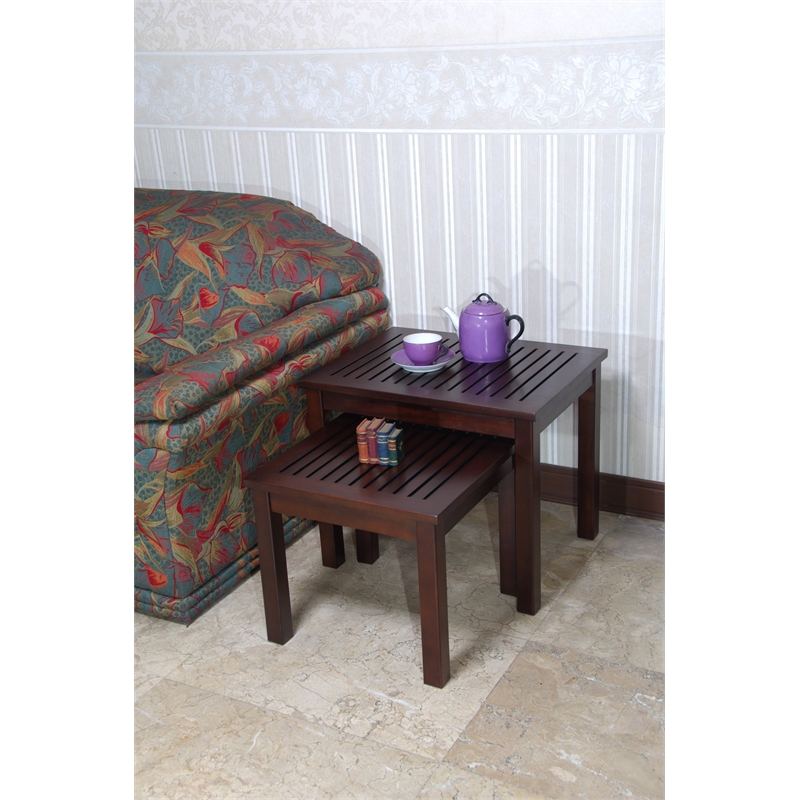 D-Art Collection Solid Mahogany Wood Nesting Tables in Dark Brown (set of 2)