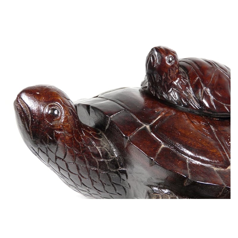D-Art Collection Teak and Mahogany Solid Wood Turtle Statuettes in Dark Brown