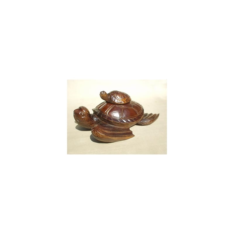 D-Art Collection Teak and Mahogany Solid Wood Turtle Statuettes in Dark Brown